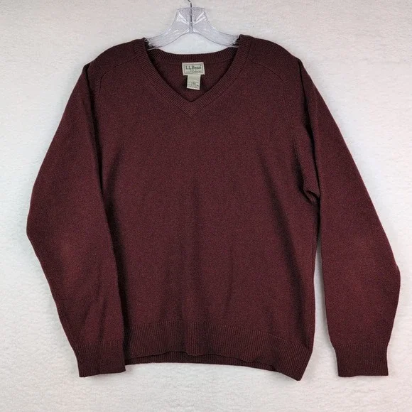 LL Bean Mens V Neck Lambswool Sweater Size Medium Red 264789 - Picture 1 of 8